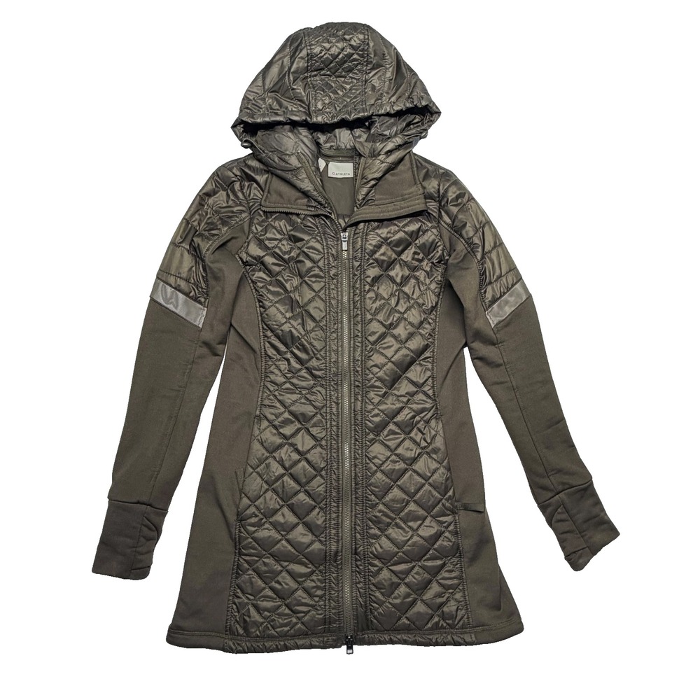 Athleta Rock Springs Quilted Hooded Jacket Brown Women's Small Full Zip Coat